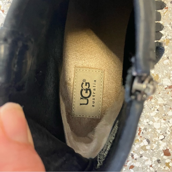 Discontinued UGG Black Leather Fringe & Beaded Ankle Booties Moccasin (6.5) - Picture 6 of 7